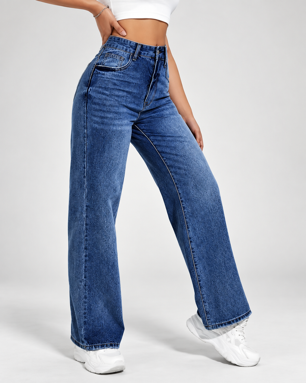 Women's Wide Leg Jeans with High Rise and Stretch Denim