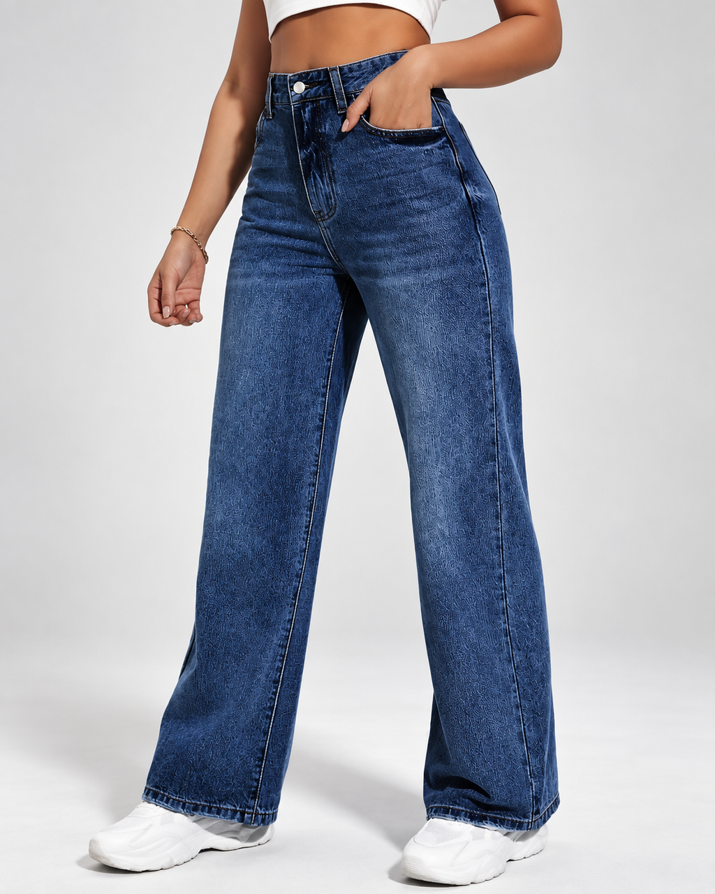 Women's Wide Leg Jeans with High Rise and Stretch Denim