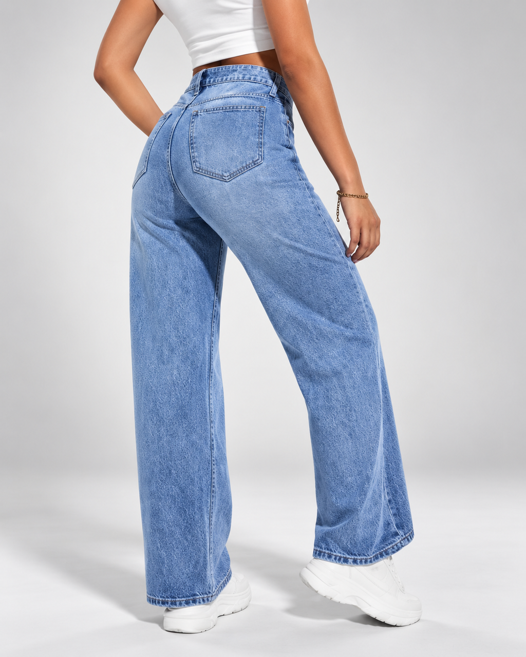 Women's Wide Leg Jeans with High Rise and Stretch Denim