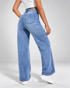 Women's Wide Leg Jeans with High Rise and Stretch Denim