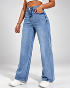 Women's Wide Leg Jeans with High Rise and Stretch Denim