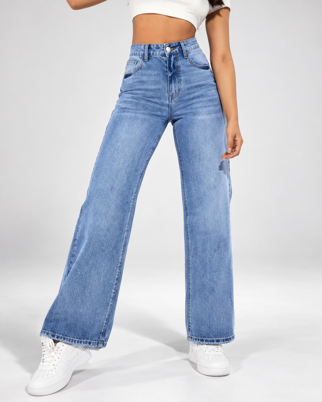 Women's Wide Leg Jeans with High Rise and Stretch Denim