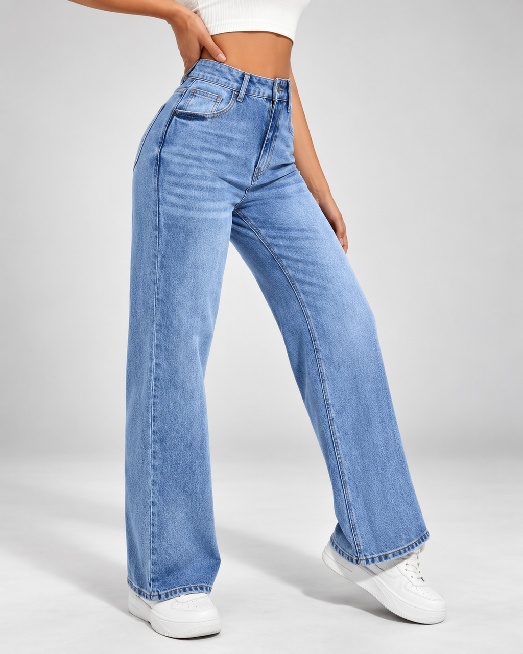 Women's Wide Leg Jeans with High Rise and Stretch Denim