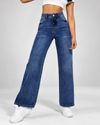 Women's Wide Leg Jeans with High Rise and Stretch Denim