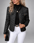 Women's Quilted Jacket with Round Neck and Button Front