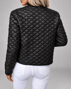 Women's Quilted Jacket with Round Neck and Button Front