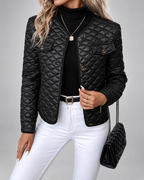 Women's Quilted Jacket with Round Neck and Button Front