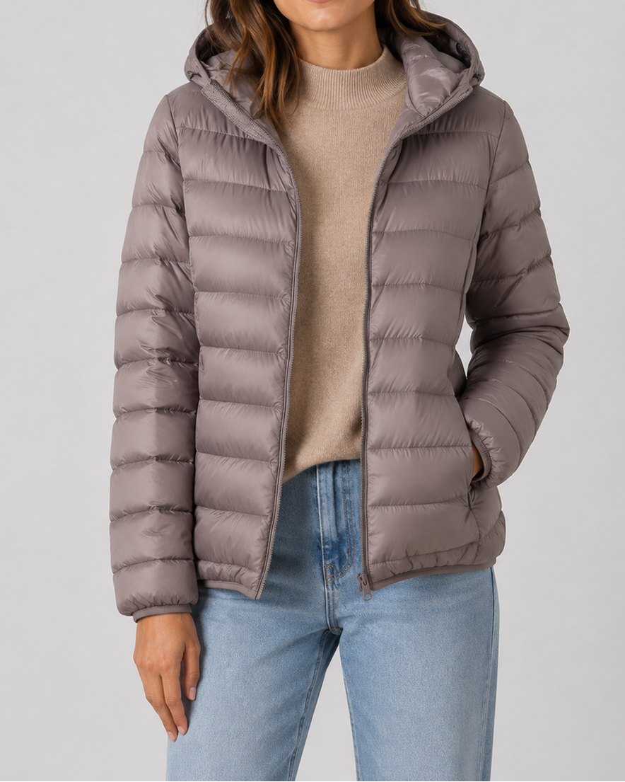 Women's Puffer Jacket | Hooded Lightweight Quilted Zip Up Coat