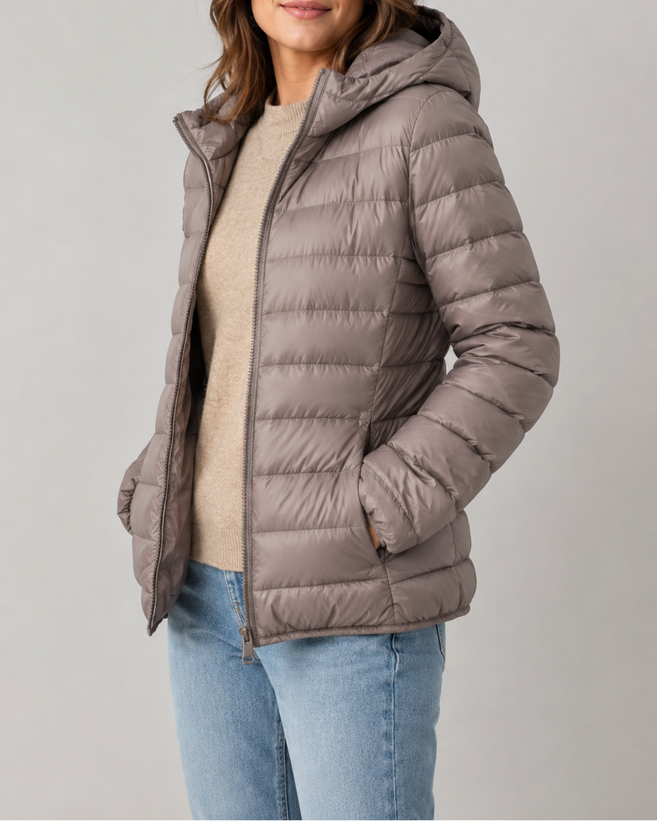 Women's Puffer Jacket | Hooded Lightweight Quilted Zip Up Coat