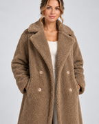 Women's Longline Teddy Fleece Coat with Double Breasted Front