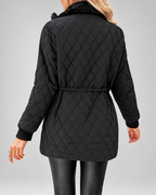 Women's Fleece Lined Long Quilted Jacket with Drawstring Waist and Zip Front