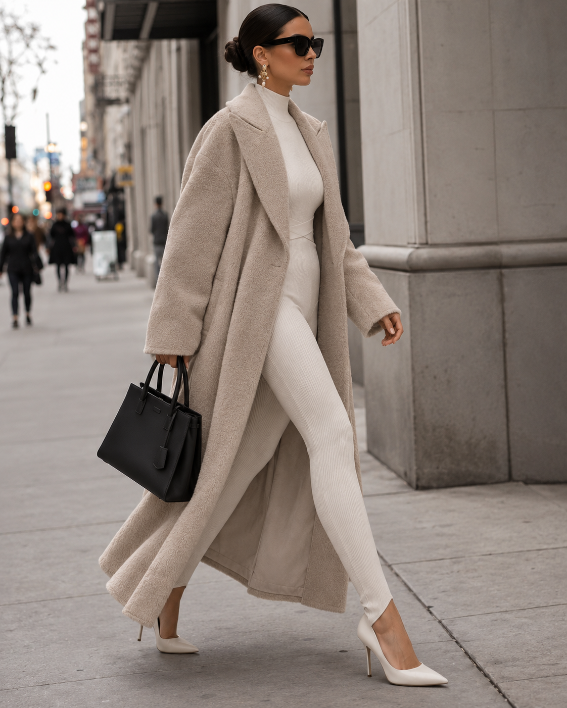 Women's Oversized Longline Coat with Lapel Collar