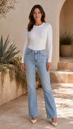 Women's Long Sleeve Top | Ribbed Crew Neck Fitted Basic Top