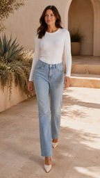 Women's Long Sleeve Top | Ribbed Crew Neck Fitted Basic Top