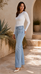 Women's Long Sleeve Top | Ribbed Crew Neck Fitted Basic Top