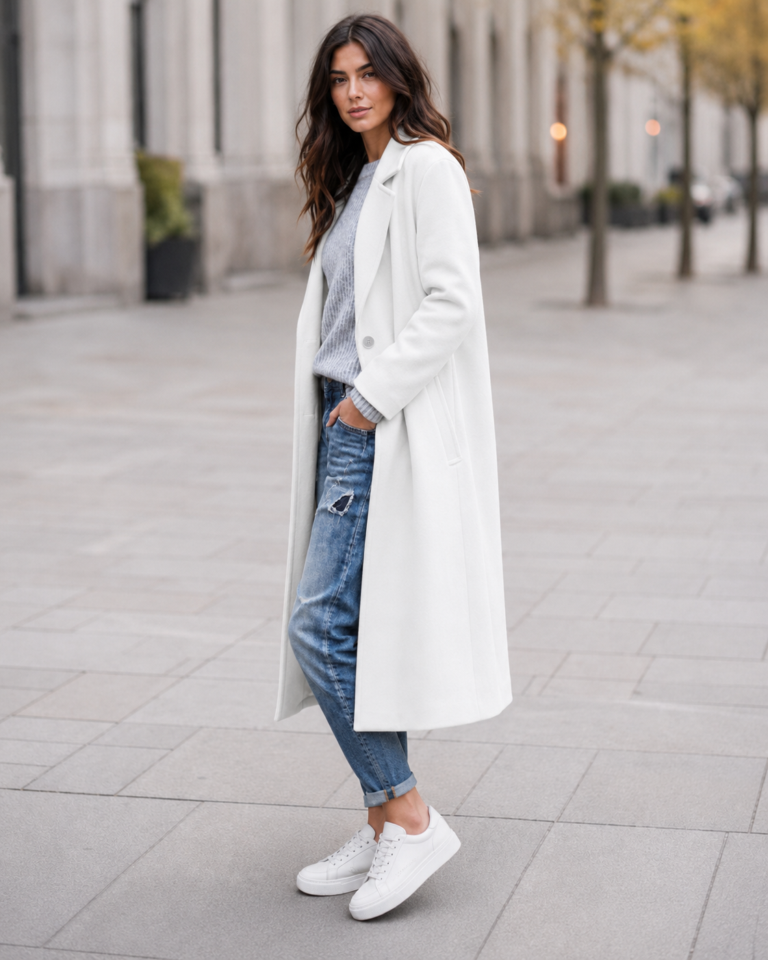 Women's Oversized Trench Coat | Button Up Wide Lapel Longline Coat