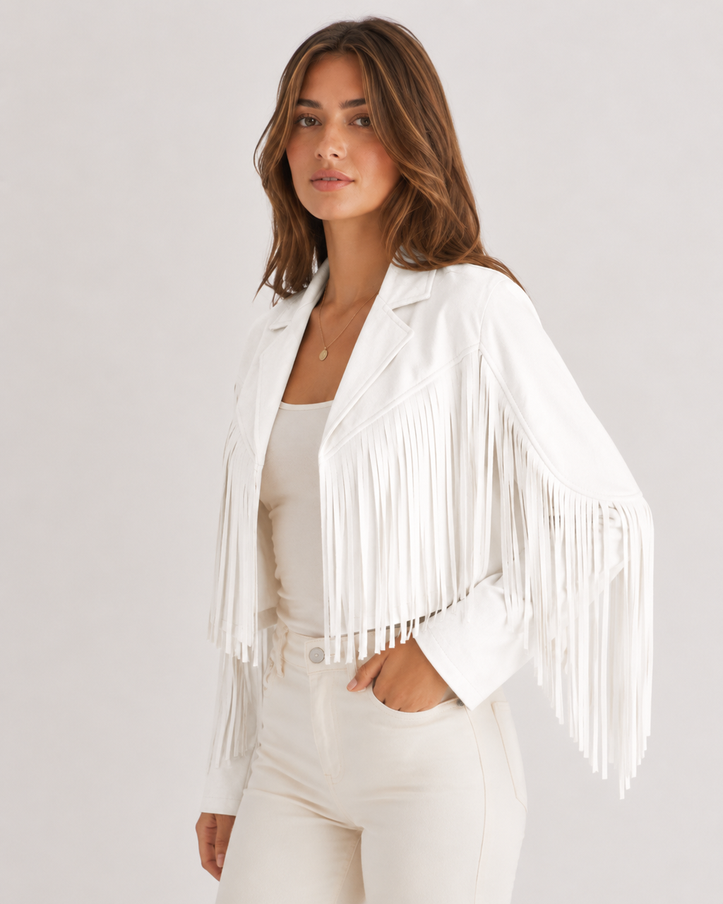 Women's Faux Suede Fringe Jacket | Lapel Collar Open Front Cropped Coat