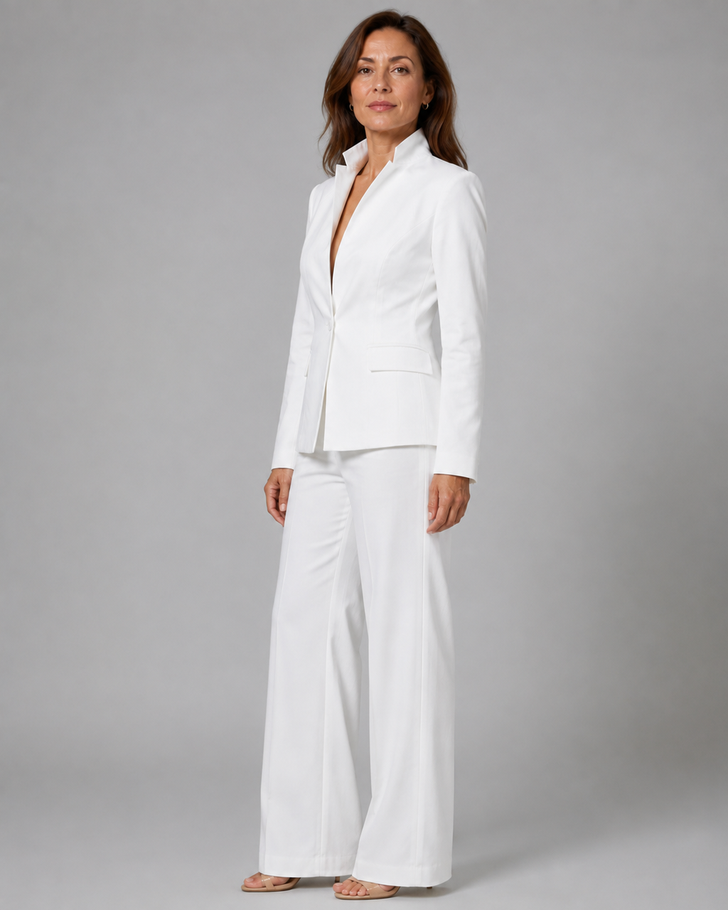 Women's Trouser Suit | Stand Collar Blazer & Flared Trousers Two Piece Set