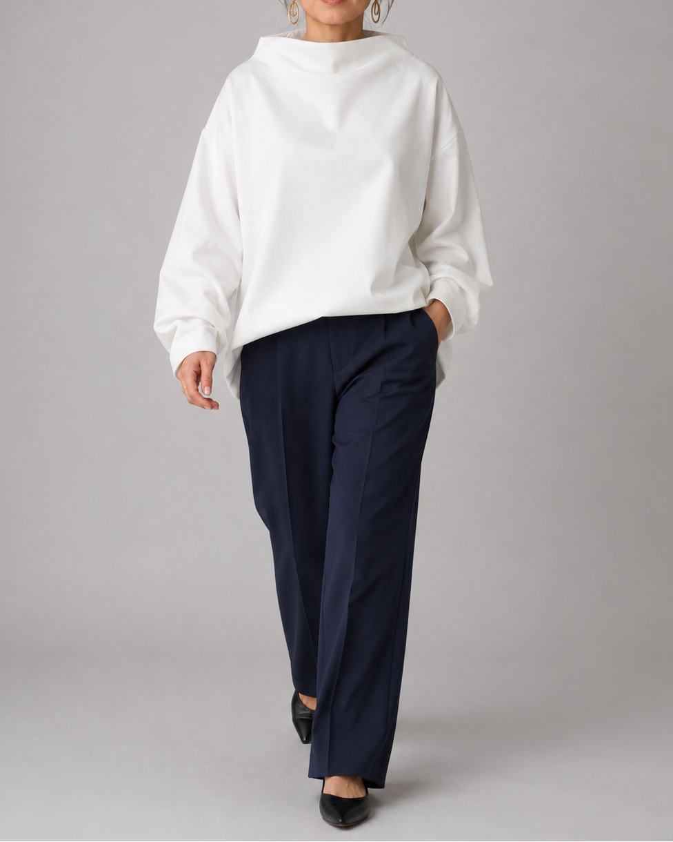 Women's High Neck Long Sleeve Top | Relaxed Fit Funnel Neck Pullover