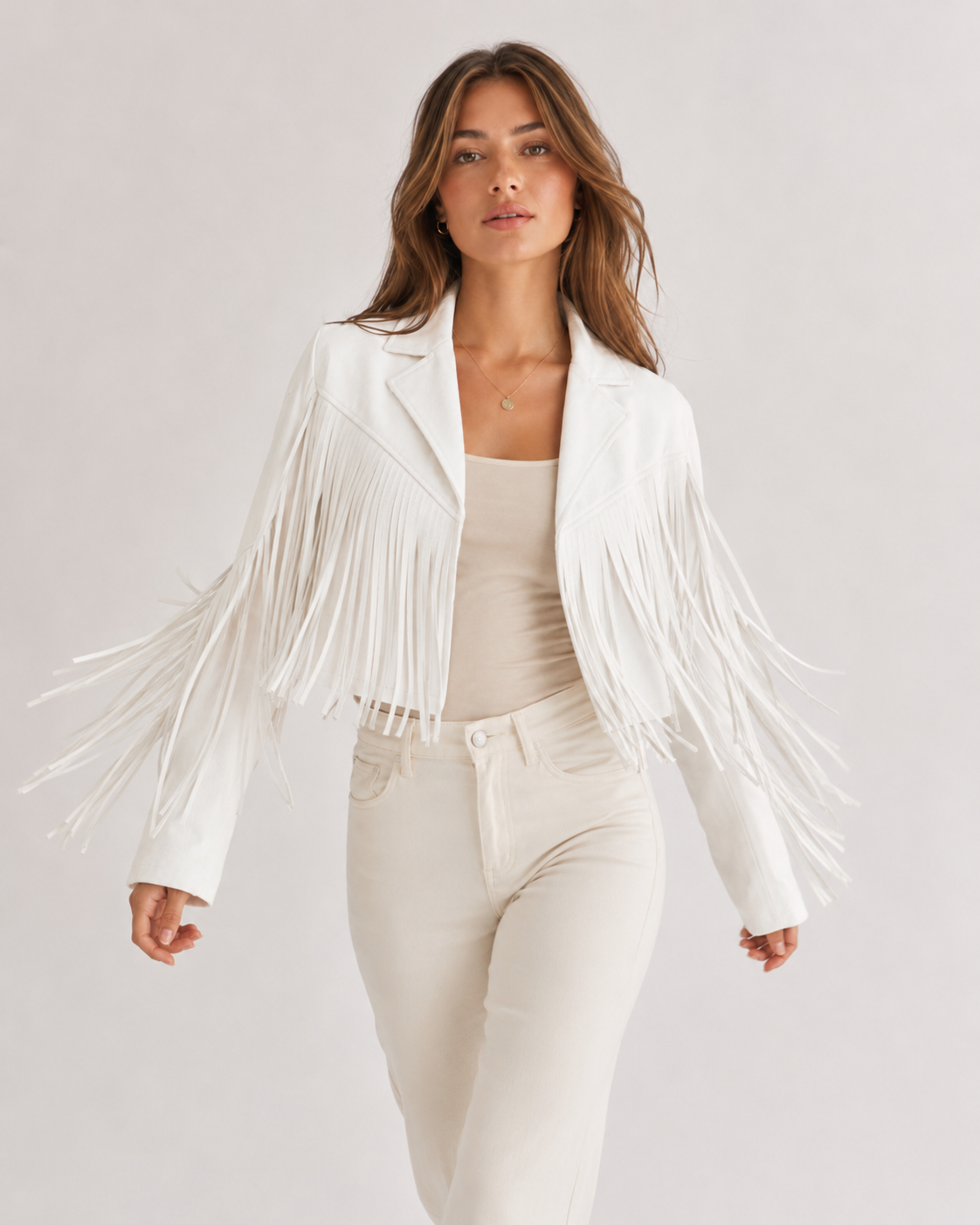 Women's Faux Suede Fringe Jacket | Lapel Collar Open Front Cropped Coat