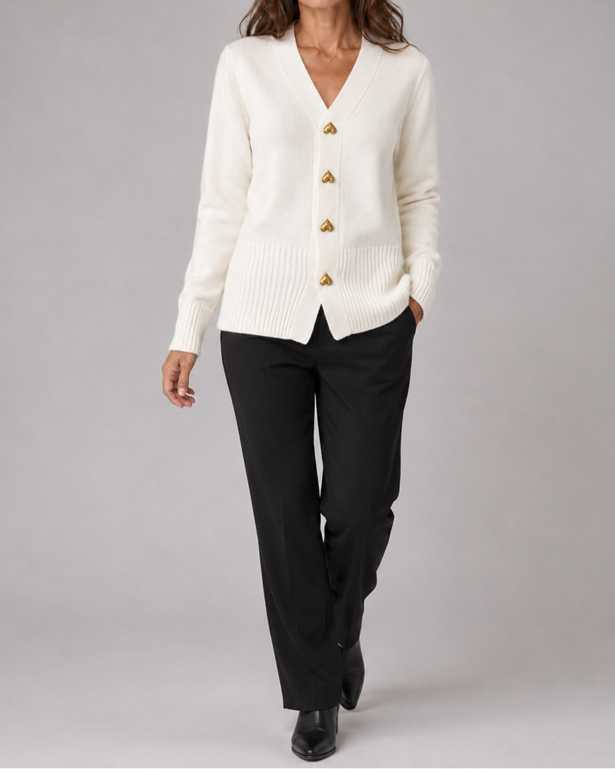 Women's V Neck Heart Button Up Knit Cardigan