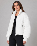 Women's Oversized Puffer Jacket with Stand Collar and Zip Front
