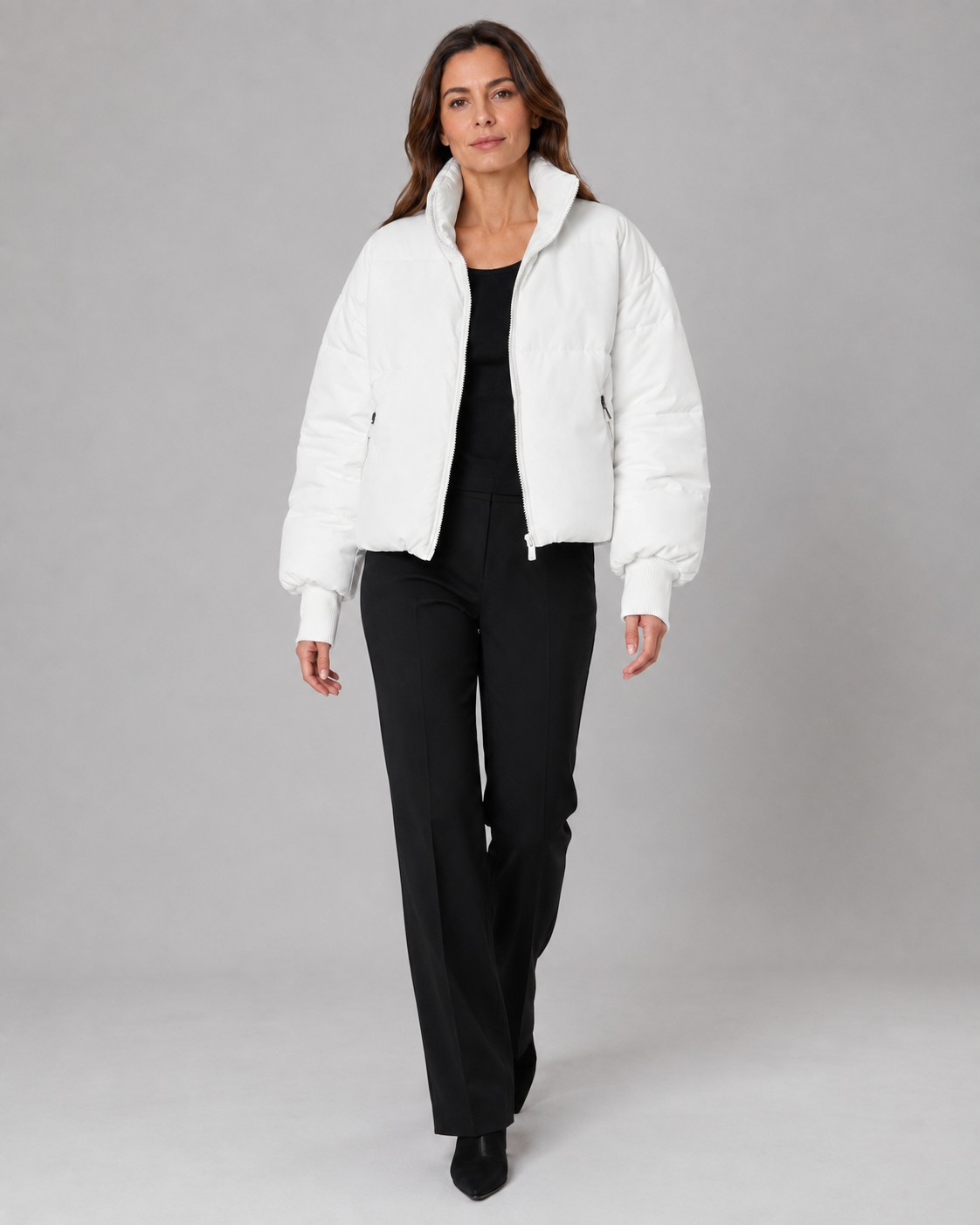 Women's Oversized Puffer Jacket with Stand Collar and Zip Front
