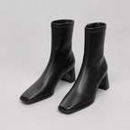 Women's Faux Leather Comfort Ankle Boots with Square Toe and Block Heel