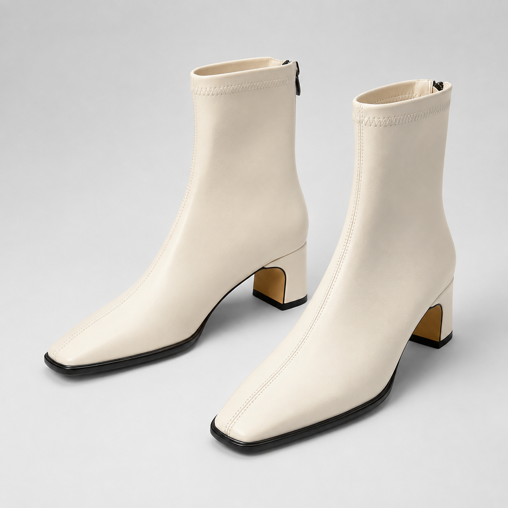 Women's Faux Leather Comfort Ankle Boots with Square Toe and Block Heel