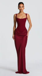 Women's Bodycon Maxi Dress | Backless Square Neck Ruched Evening Gown