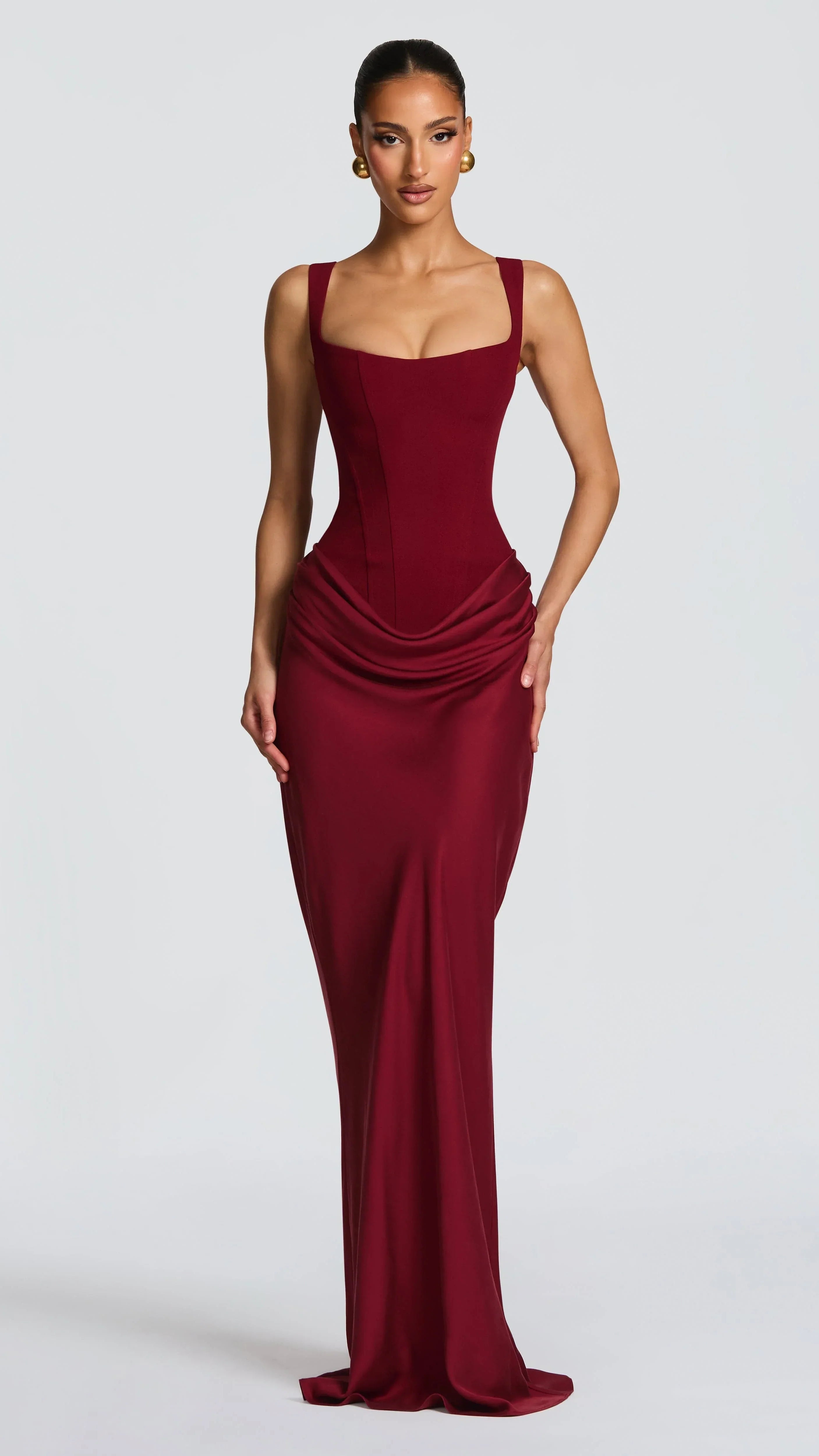 Women's Bodycon Maxi Dress | Backless Square Neck Ruched Evening Gown