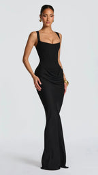 Women's Bodycon Maxi Dress | Backless Square Neck Ruched Evening Gown