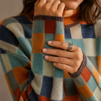 Women's Checkered Turtleneck Jumper with Relaxed Fit