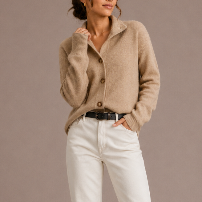 Women's Collared Knit Cardigan with Button Front