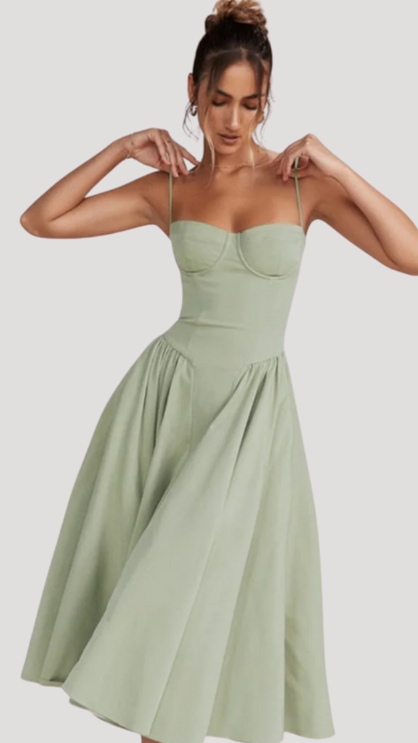 Women's Corset Midi Dress | Sweetheart Pleated A-Line Summer Dress