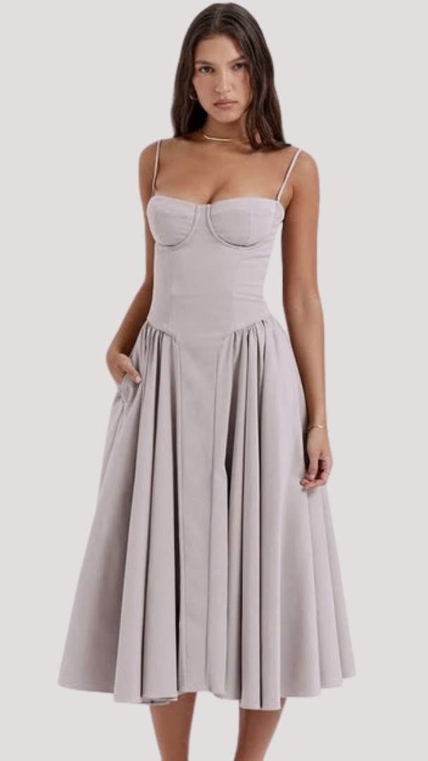 Women's Corset Midi Dress | Sweetheart Pleated A-Line Summer Dress