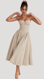 Women's Corset Midi Dress | Sweetheart Pleated A-Line Summer Dress