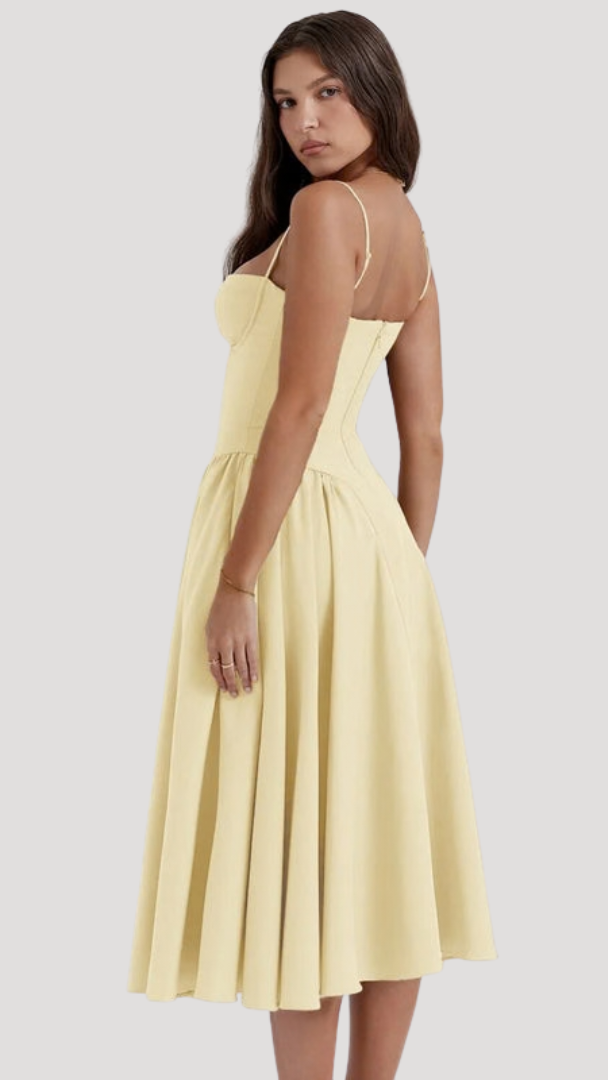Women's Corset Midi Dress | Sweetheart Pleated A-Line Summer Dress