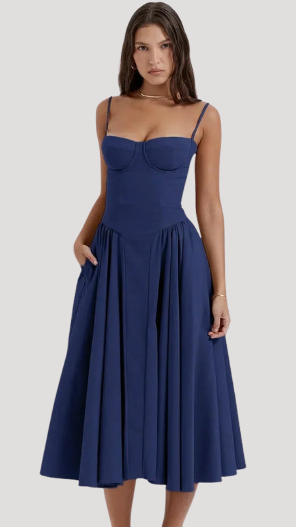 Women's Corset Midi Dress | Sweetheart Pleated A-Line Summer Dress