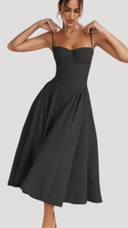Women's Corset Midi Dress | Sweetheart Pleated A-Line Summer Dress