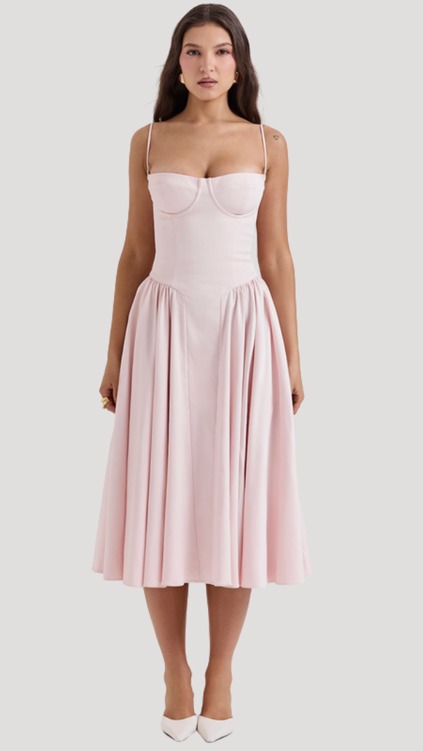 Women's Corset Midi Dress | Sweetheart Pleated A-Line Summer Dress