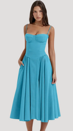 Women's Corset Midi Dress | Sweetheart Pleated A-Line Summer Dress