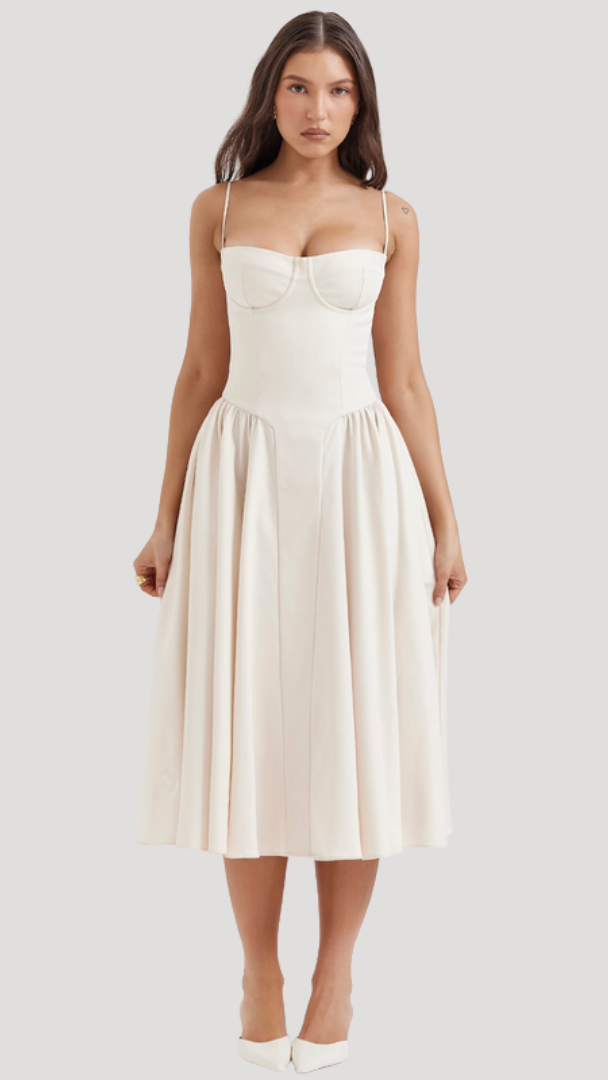 Women's Corset Midi Dress | Sweetheart Pleated A-Line Summer Dress