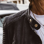 Women's Faux Leather Biker Jacket with Zip Front