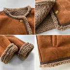 Women's Suede Look Shearling Jacket with Collar and Button Front