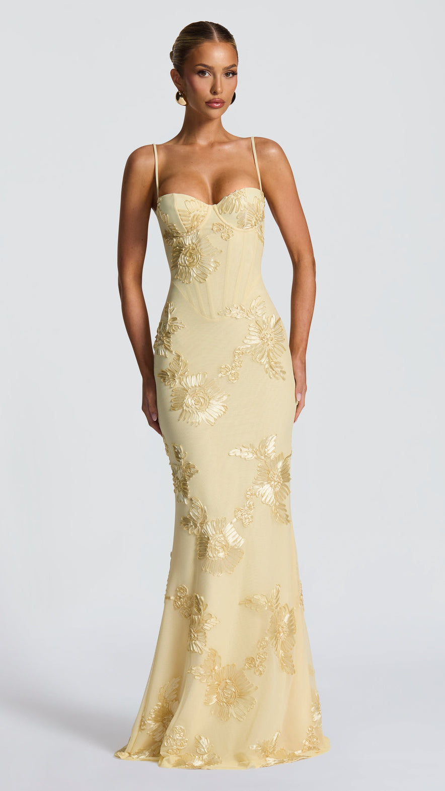 Women's Floral Corset Maxi Dress | Spaghetti Strap Mermaid Wedding Gown