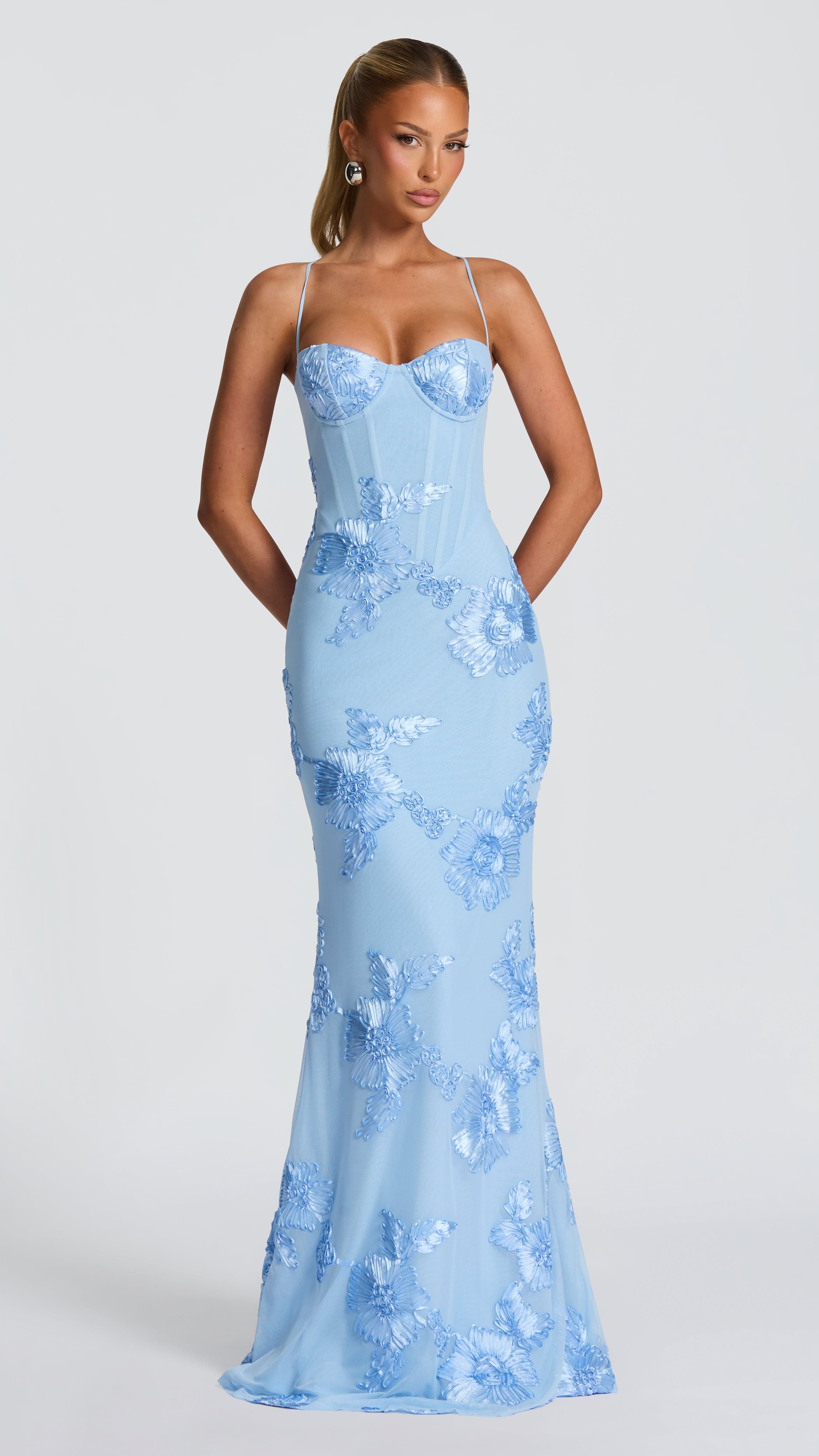 Women's Floral Corset Maxi Dress | Spaghetti Strap Mermaid Wedding Gown