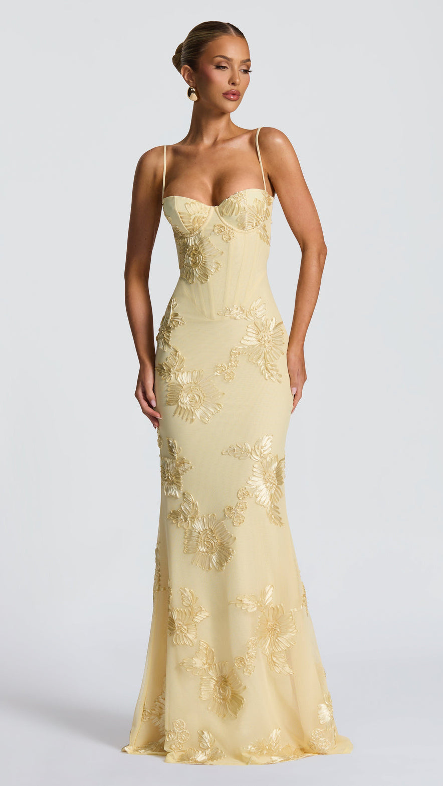 Women's Floral Corset Maxi Dress | Spaghetti Strap Mermaid Wedding Gown
