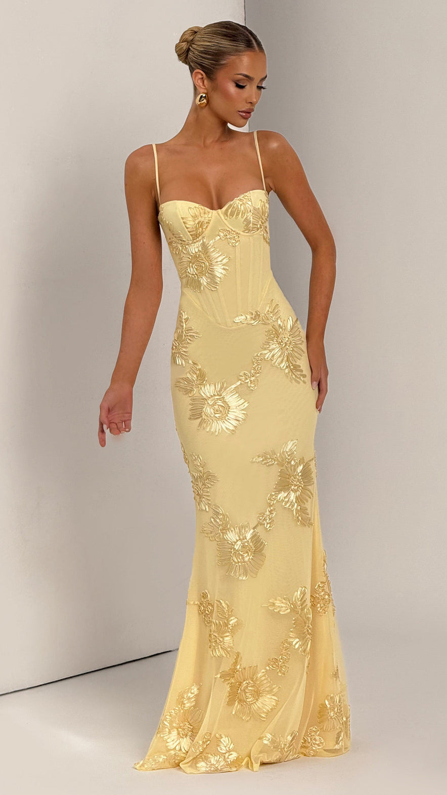 Women's Floral Corset Maxi Dress | Spaghetti Strap Mermaid Wedding Gown
