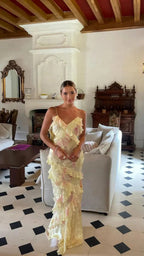 Women's Floral Maxi Dress | Spaghetti Strap Ruffle Tiered Wedding Guest
